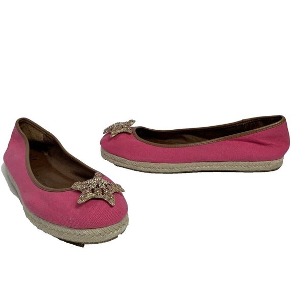 Isaac Mizrahi Starfish Espadrille Flat Shoes Sz 8 Pink Canvas Beaded Summer Vibe - Picture 3 of 12